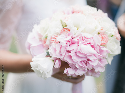 wedding bouquet with white roses and hydrangea