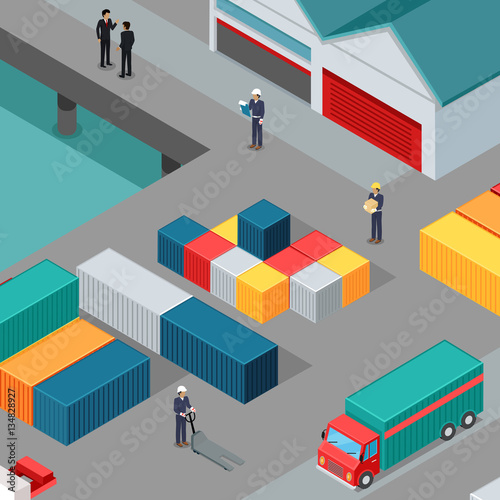 Cargo Port Vector Concept in Isometric Projection