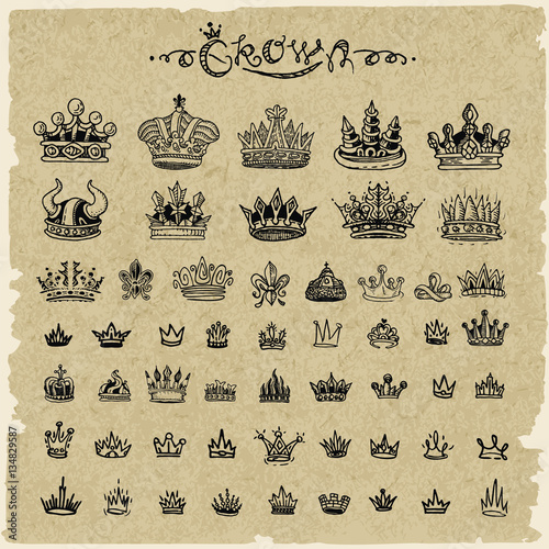 Vector heraldic elements design. Set of black vintage crowns.