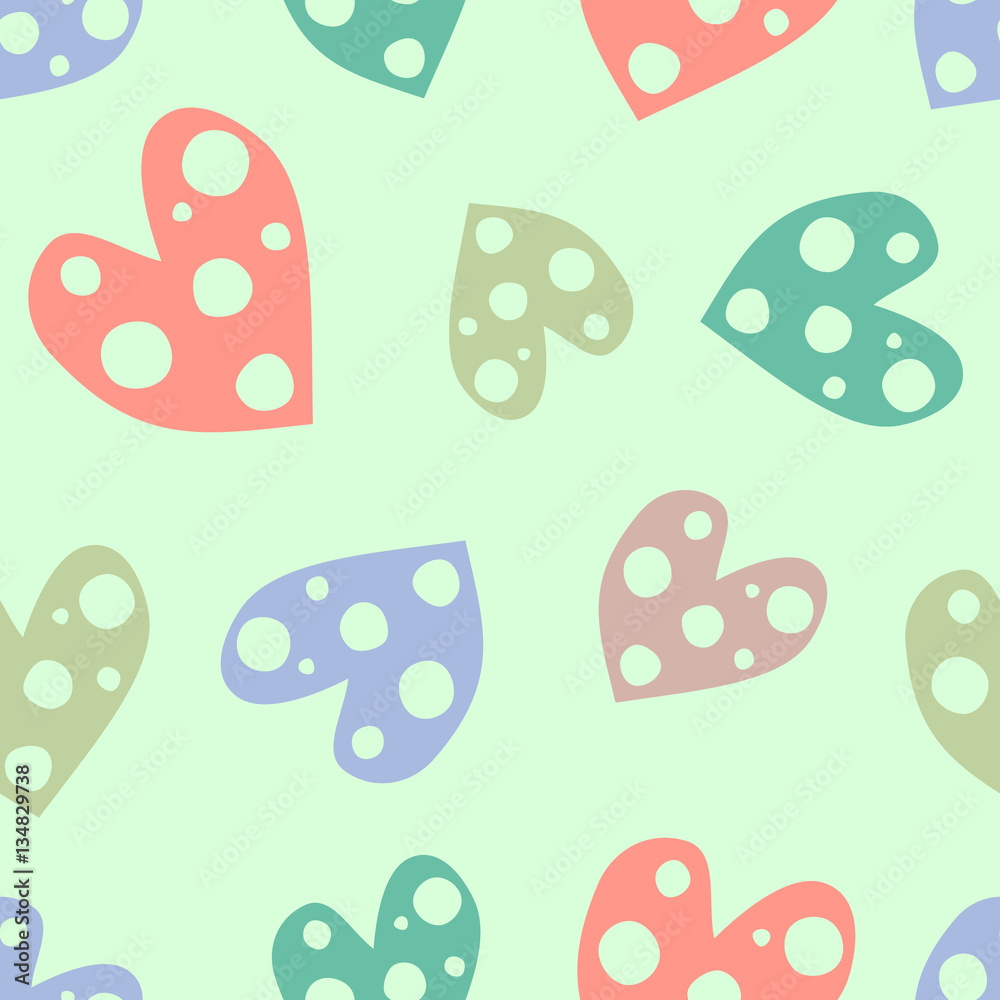 Seamless vector pattern with hearts. Background with hand drawn ornamental symbols. Template for wrapping, decor, surface, cards, backgrounds, textile, print. Decorative repeat ornament.