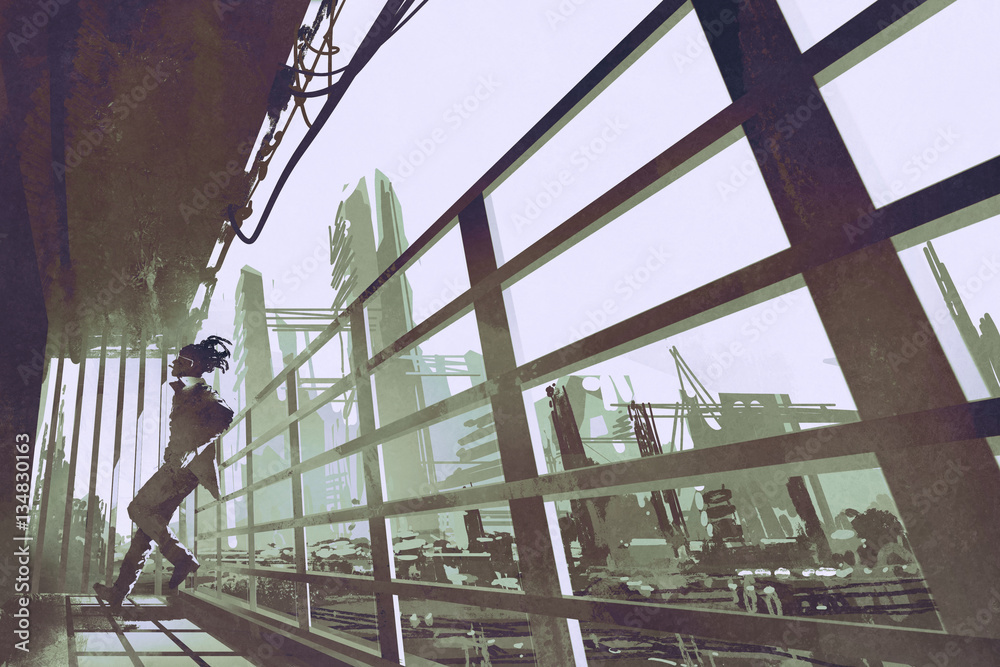 the man standing in a building industry construction,illustration painting