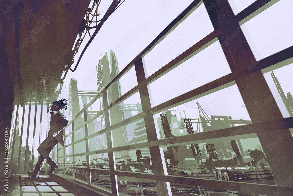 the man standing in a building industry construction,illustration painting the man standing in a building industry construction,illustration painting