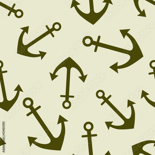 Vector seamless pattern with anchor, background, nautical theme. Graphic illustration. Template for wrapping, backgrounds, fabric, prints, decor, surface