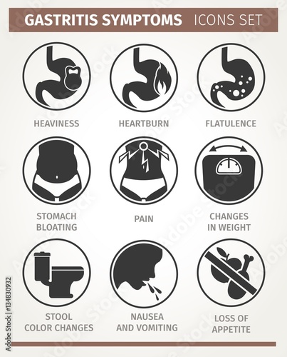 Symptoms of gastritis. Infographic vector elements.