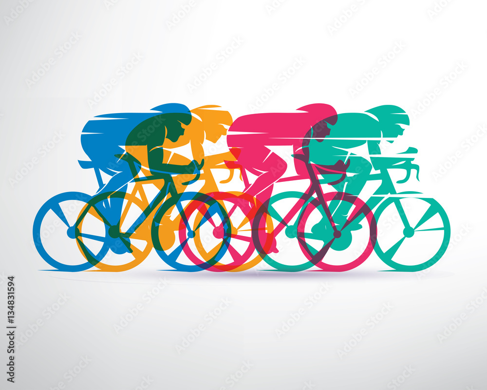 Fototapeta premium cycling race stylized background, cyclist vector silhouettes