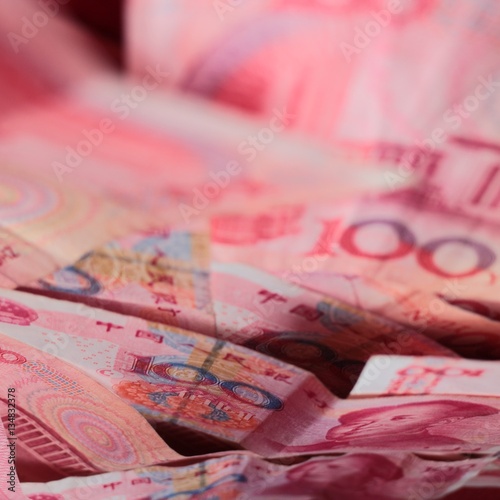 Pile of falling100 yuan notes