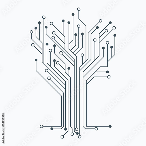 Flat Microelectronics Circuits. Circuit board vector, white backgroun