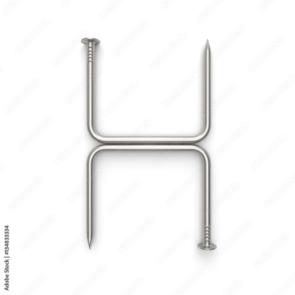 Fototapeta premium Alphabet made from nails, letter H. 3D illustration