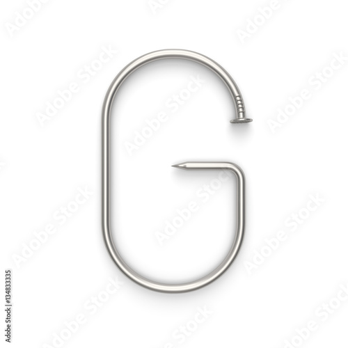 Alphabet made from nails, letter G. 3D illustration