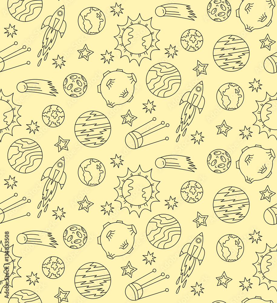 Cute outer space cosmos doodles hand drawn seamless vector pattern Cute outer space cosmos doodles hand drawn seamless vector pattern