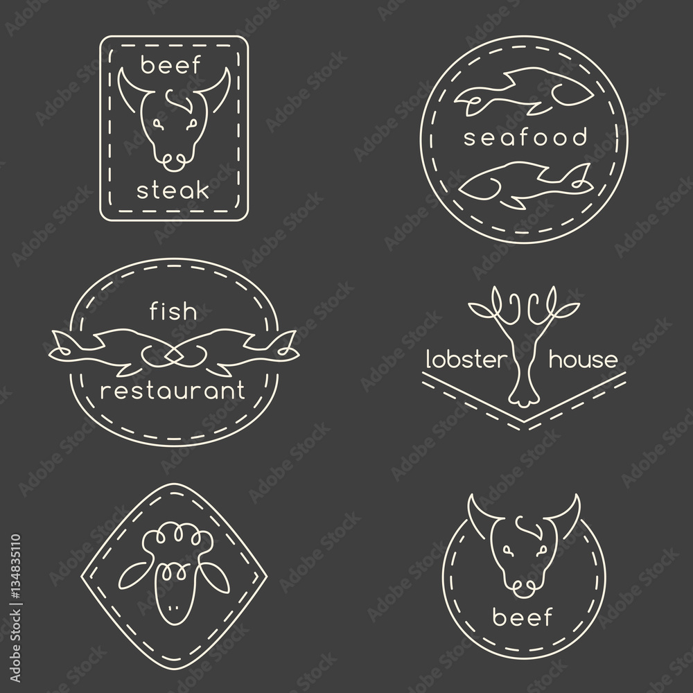 Fototapeta premium Line art restaurant logo set