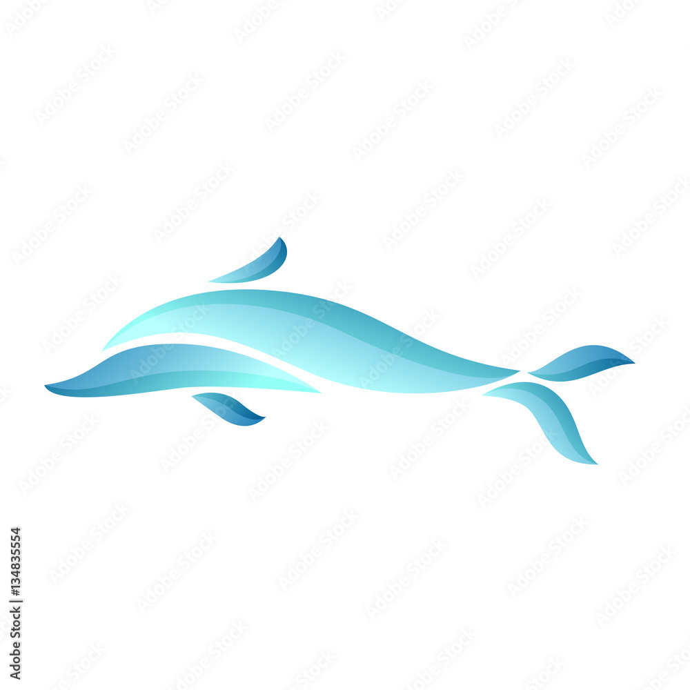 Obraz premium Blue gradient dolphin composition on white background