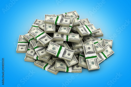 big pile of money american dollar bills on blue background 3d il