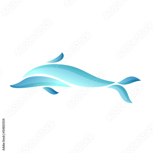 Blue gradient dolphin composition on white background