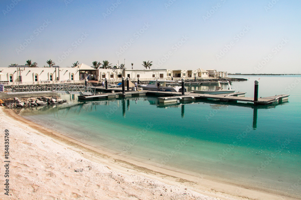 Beach and boats in Marina, Saadiyat island, Emirates