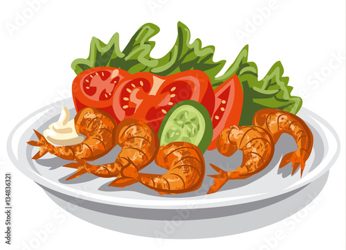  shrimps with salad