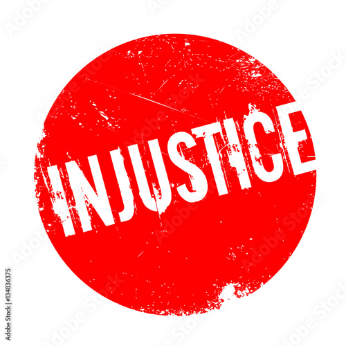 Injustice rubber stamp. Grunge design with dust scratches. Effects can be easily removed for a clean, crisp look. Color is easily changed.