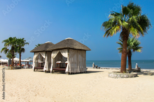 Canopies on the beach  resort in Fujairah  United Arabian Emirates 