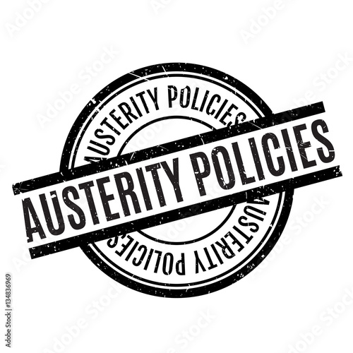 Austerity Policies rubber stamp. Grunge design with dust scratches. Effects can be easily removed for a clean, crisp look. Color is easily changed.