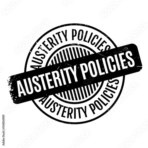 Austerity Policies rubber stamp. Grunge design with dust scratches. Effects can be easily removed for a clean, crisp look. Color is easily changed.