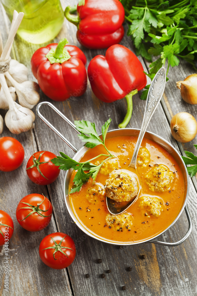 Meatball soup with paprika Meatball soup with paprika