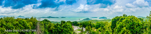 Beautiful view from Khao-Khad Views Tower, tourists can enjoy the 360-degree view such as Chalong bay, Panwa cape, Sire island, Bon island, tiny and large islands around Phuket including Phuket city. © kampwit