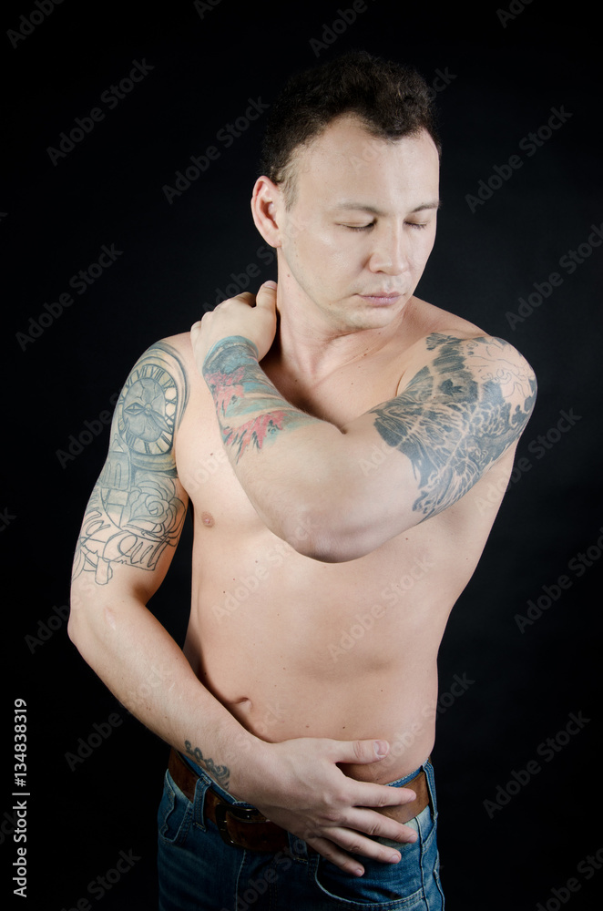 Fototapeta premium Sad sexy man shirtless.