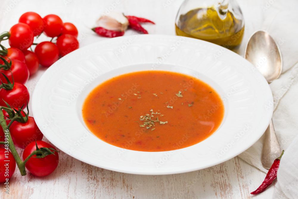tomato soup in white plate tomato soup in white plate