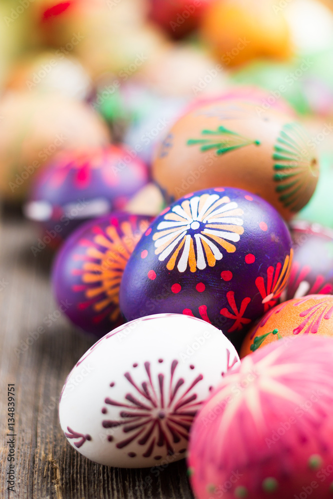 Fototapeta premium Easter Eggs Shell Detail on Wooden Blurred Background