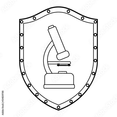 Microscope symbol on shield icon vector illustration graphic design