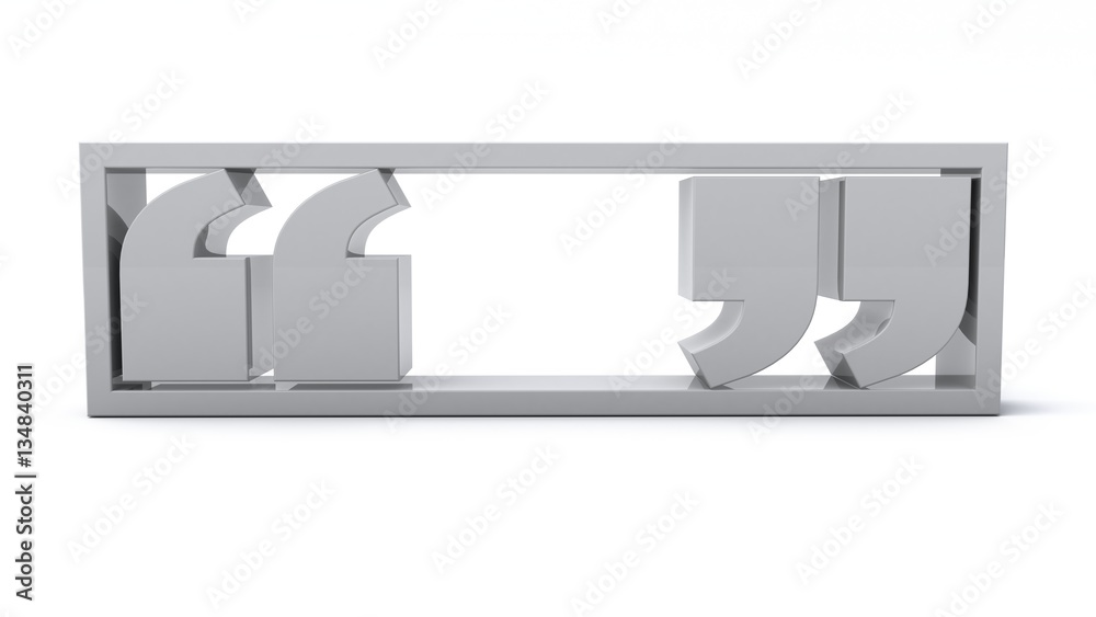 3D illustration of inverted commas with inside a rectangular shape 3D illustration of inverted commas with inside a rectangular shape