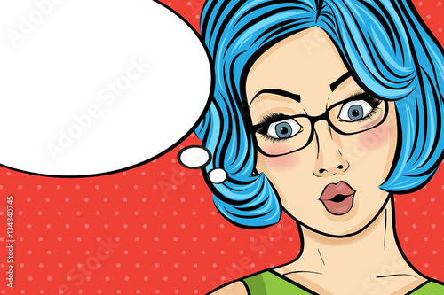 Pop art woman . Comic woman with speech bubble. Pin up girl.