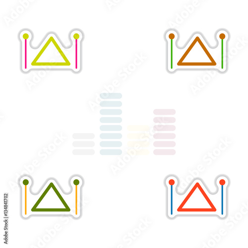 Set of color label design collection of musical instrument triangle