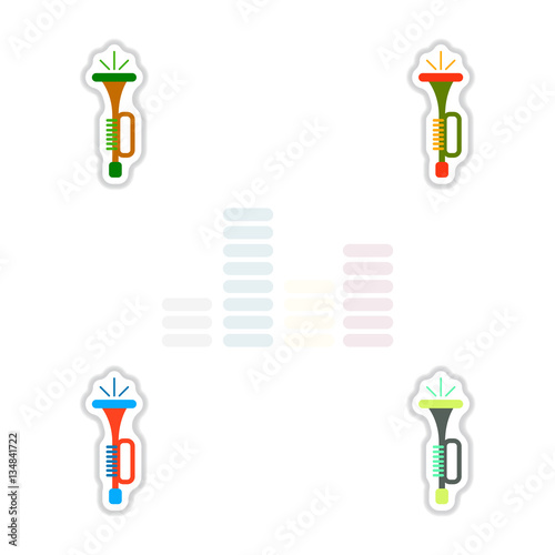 Set of color label design collection of musical instrument Trumpet