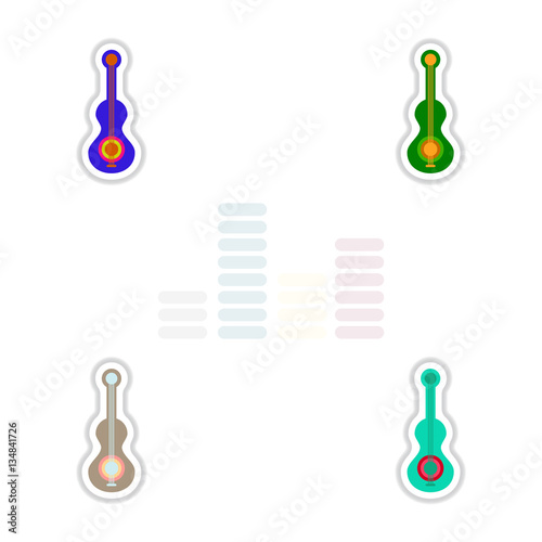 Set of color label design collection of musical instrument guitar