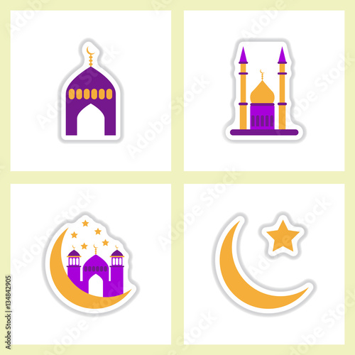 Label icon on design sticker collection ramadan Arabic assembly