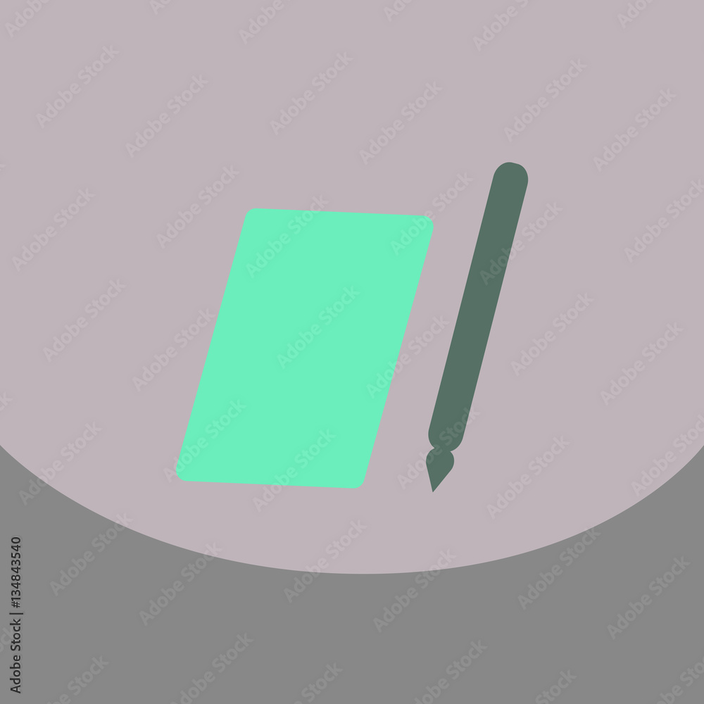 Flat style blank, realistic notepad, notebook isolated on colour square with pen Flat style blank, realistic notepad, notebook isolated on colour square with pen