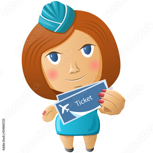 Stewardess with plane tickets