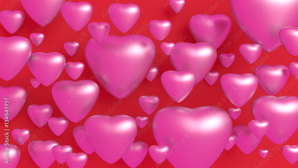 Pink hearts on red background