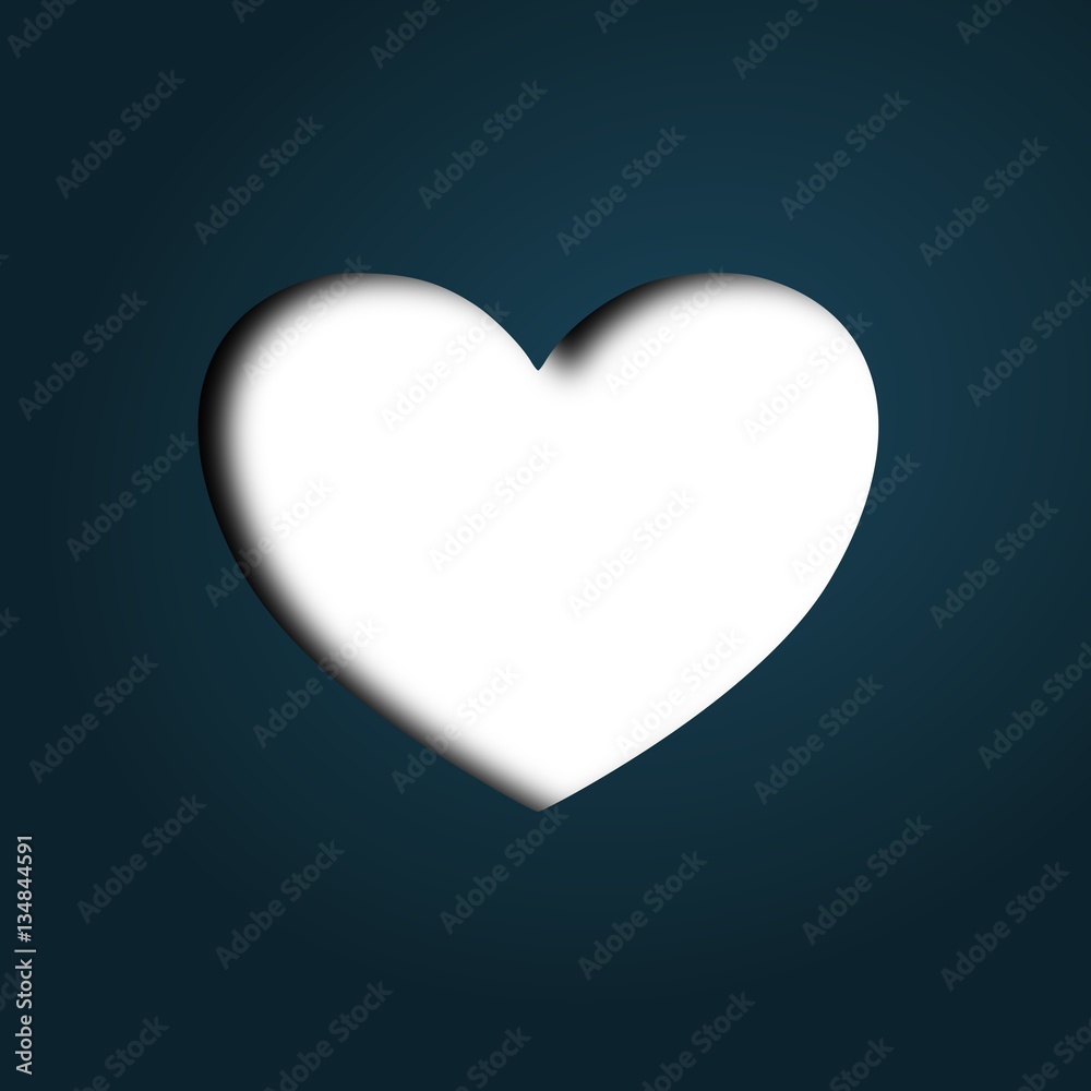 Heart shape at dark blue background with shadow