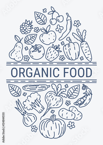 
Healthy Organic eco vegetarian food design vector template. Ecology Health eco Organic fresh from farm vegetables concept.