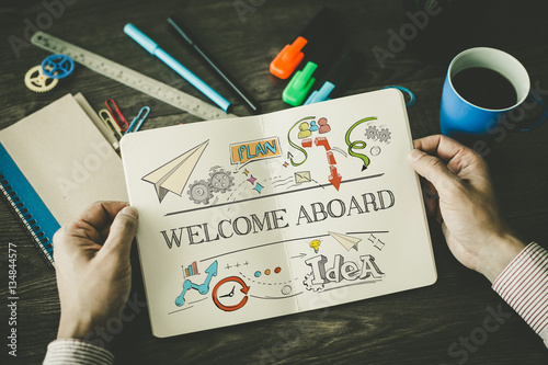 Tableau sur toile WELCOME ABOARD sketch on notebook