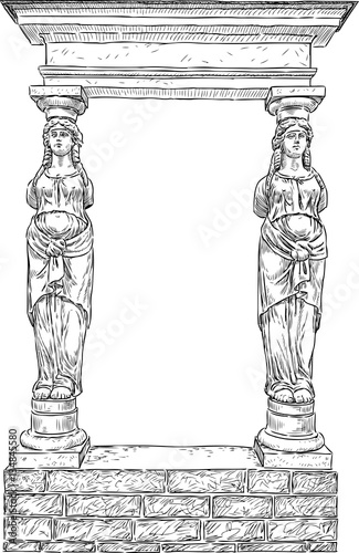 Canvastavla architectural detail in the shape of the two caryatids