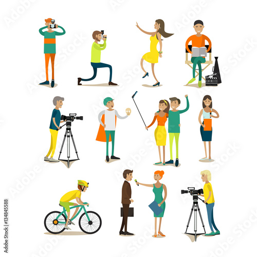 Vector set of characters, photo, video concept design elements, icons