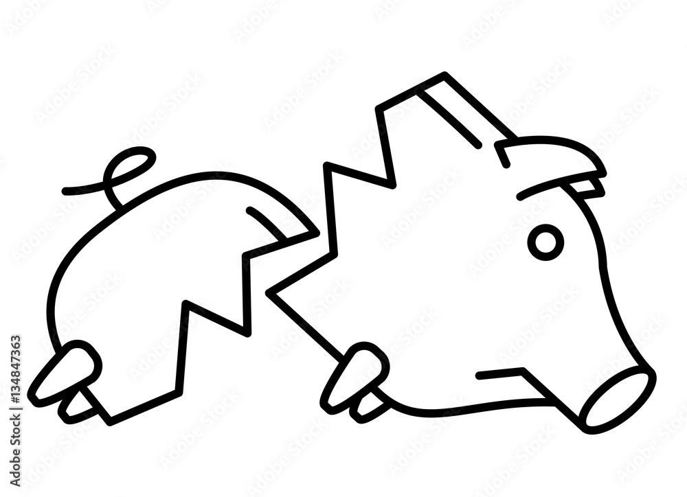 Sad broken Piggy bank or money box symbol. Thin line linear vector illustration Sad broken Piggy bank or money box symbol. Thin line linear vector illustration