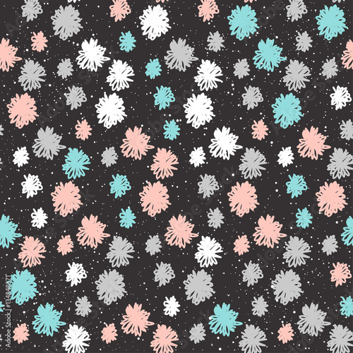 Doodle seamless background. White, blue and pink shape.