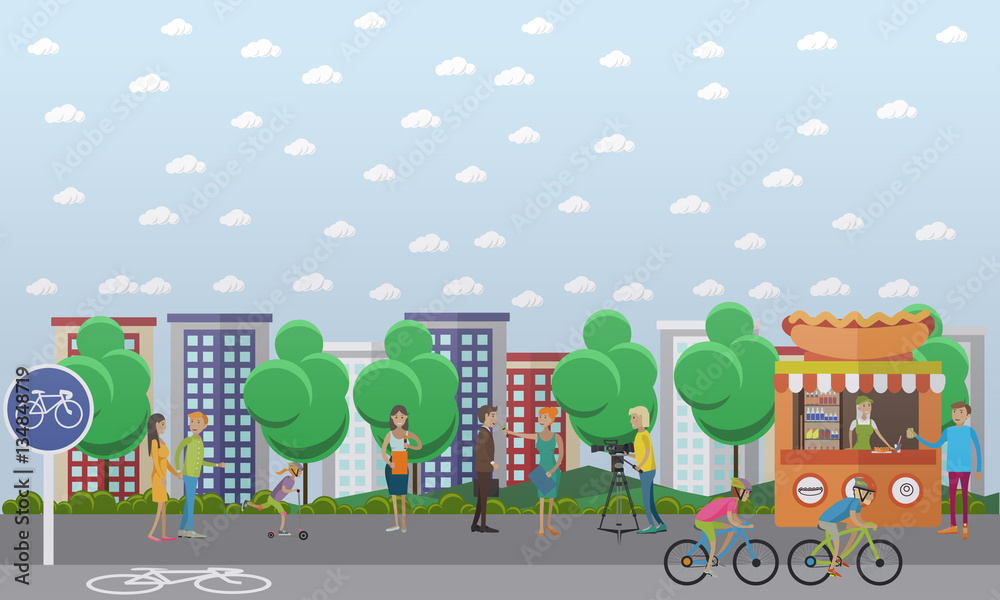 Street Interviewing Icon Vector illustration of people doing interview in the street Stock ...