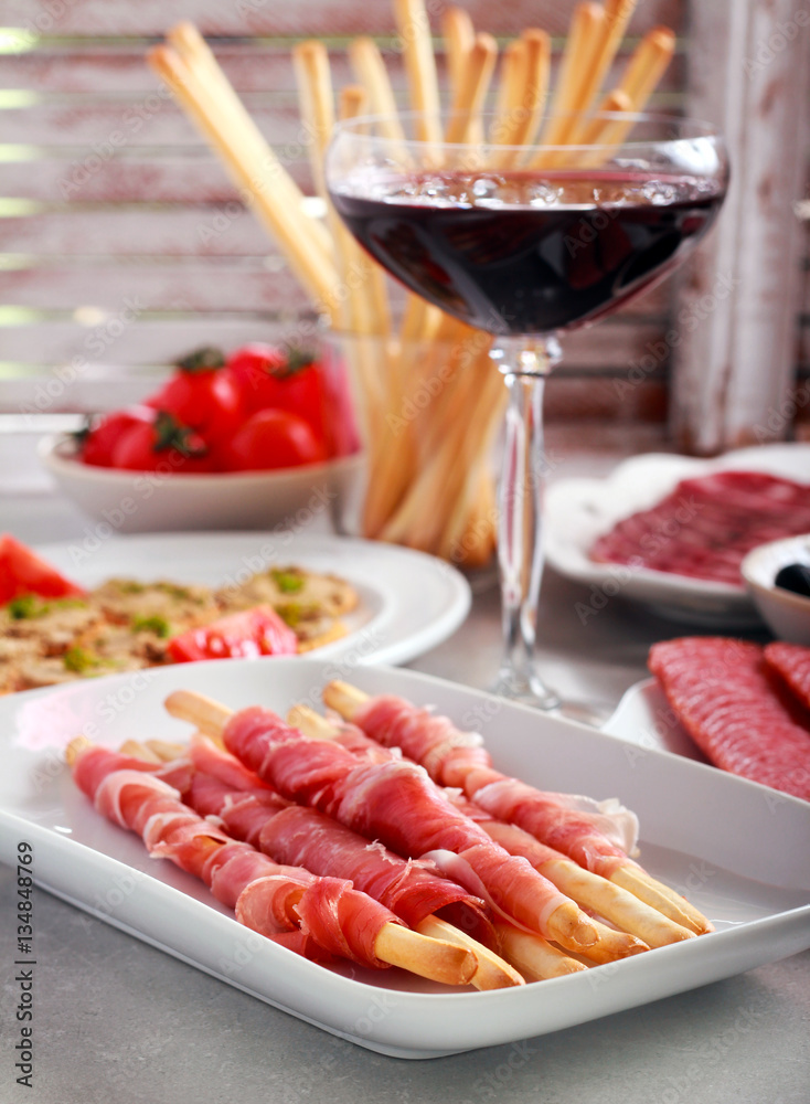 Mix of meat products and appetizers Mix of meat products and appetizers