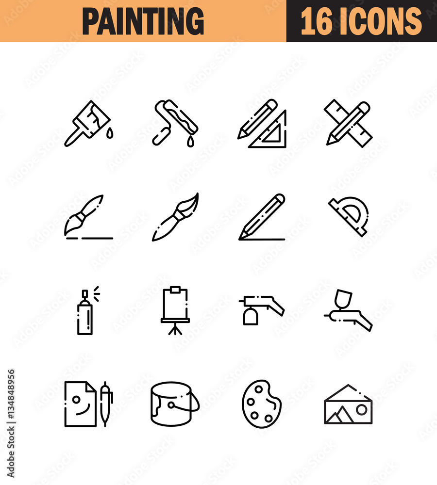 Painting flat icon set. Painting flat icon set.
