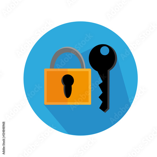 Flat Icon Lock With Key Long Shadow For Travel and Hotel